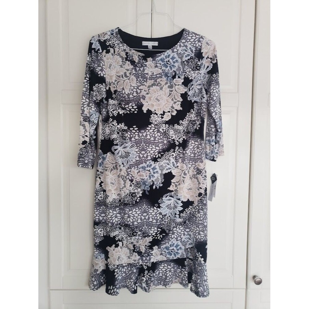 Sandra Darren 3/4 Sleeve ITY Puff Shift Dress Flounce Skirt - Womens size 10 NEW - Picture 6 of 6